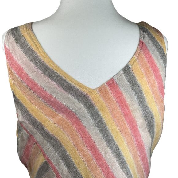 J Jill Love Linen Petite M Striped Linen Maxi Dress Summer Coastal Casual‎ Lined - Picture 10 of 14